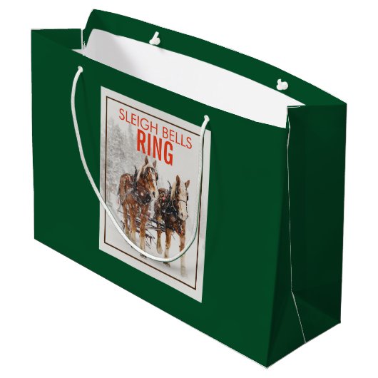 Belgisches Pferdeteam Sleigh Bells Ring Große Geschenktüte (Rückseite Schrägansicht)