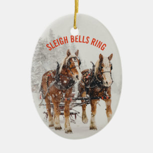 Belgisches Pferdeteam Sleigh Bells Ring Keramik Ornament