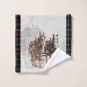 Belgisches Pferdeteam Wintery Weihnachtszene Badhandtuch Set (Waschlappen)
