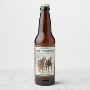 Belgisches Pferdeteam Wintery Weihnachtszene Bierflaschenetikett