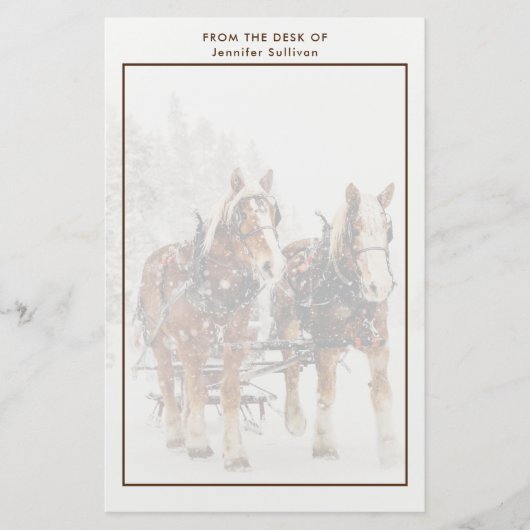 Belgisches Pferdeteam Wintery Weihnachtszene Briefpapier (Vorderseite)