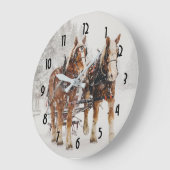 Belgisches Pferdeteam Wintery Weihnachtszene Große Wanduhr (Winkel)