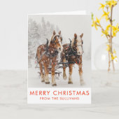 Belgisches Pferdeteam Wintery Weihnachtszene Karte (Gelbe Blume)