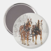 Belgisches Pferdeteam Wintery Weihnachtszene Magnet (Vorderseite/Rückseite)