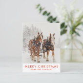 Belgisches Pferdeteam Wintery Weihnachtszene Postkarte (Stehend Vorderseite)