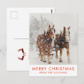 Belgisches Pferdeteam Wintery Weihnachtszene Postkarte (Vorne/Hinten)