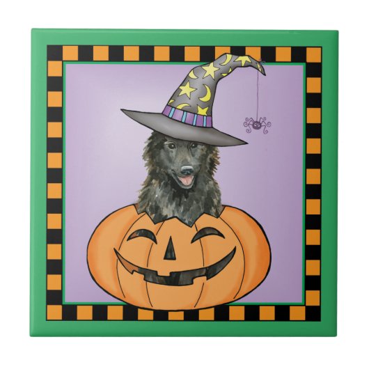 Belgisches Sheepdog Halloween Fliese (Vorderseite)