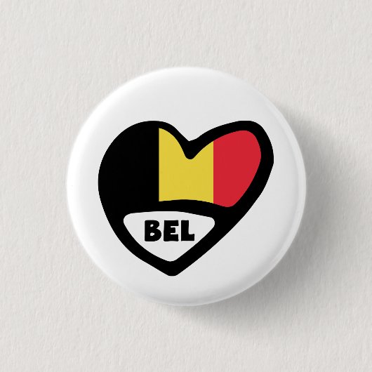 Belgium Country Code Flag Heart Pin Badge, BEL Button (Vorderseite)