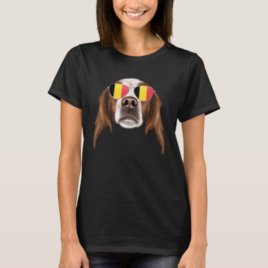 Belgium Flag Irish Red and White Setter Dog Belgiu T-Shirt (Vorderseite)