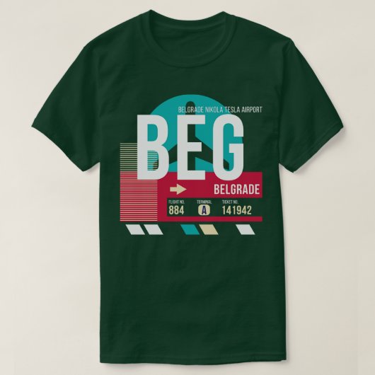 Belgrad Serbien BEG Airport Code Gepäckmarke T-Shirt (Design vorne)