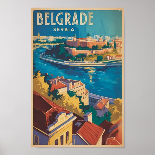 Belgrad Serbien Fluss Illustration Reise Kunst Poster (Vorne)