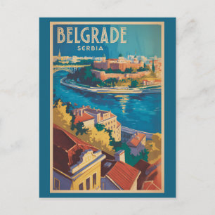 Belgrad Serbien Fluss Illustration Reise Kunst Postkarte