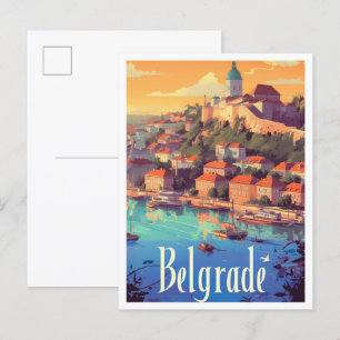 Belgrad Serbien Kunst Vintage Reise Illustration Postkarte