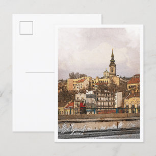 Belgrad Serbien Schöne Farbstift-Landschaft Postkarte