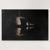 Belichtete Windmühlen mit Reflexion nachts Puzzle (Horizontal)