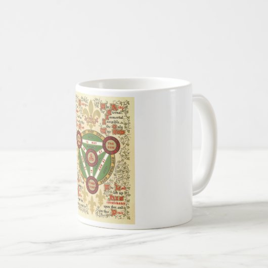Belichtetes Manuskript der Heiligen Dreifaltigkeit Kaffeetasse (VorderseiteRechts)