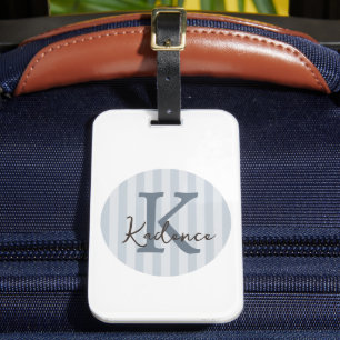 Beliebige Farben Blau Gestreift Kreis Monogramm Gepäckanhänger