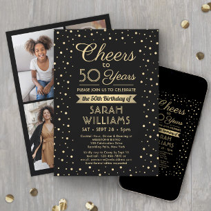 Beliebiger Geburtstag Prost Elegant Schwarz & Gold Einladung