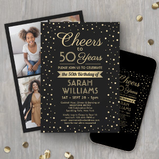Beliebiger Geburtstag Prost Elegant Schwarz & Gold Einladung