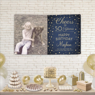 Beliebiger Geburtstag Prost Navy Blau Gold Konfett Banner