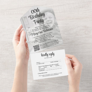 Beliebiger Geburtstagsfeier QR-Code RSVP und Foto- All In One Einladung