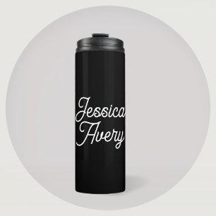 Beliebiger Name Elegantes Vintage-Weiß auf Schw Thermosbecher