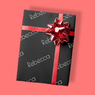 Beliebiger Name Moderne weiße Schrift auf Schwar Geschenkpapier