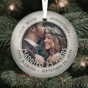 Beliebiger Text 1 Foto Silber 25. Hochzeitstag Ornament Aus Glas