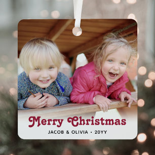 Beliebiger Text 2 Foto Rot Retro-Typografie Einfac Ornament Aus Metall