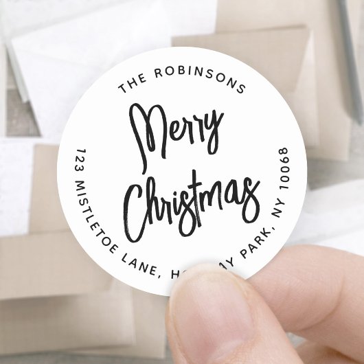 beliebiger Text Pinsel Skript-Rücksendeadresse Wei Runder Aufkleber