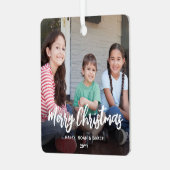 beliebiges Text 2 Foto Trendy Pinsel White Script Ornament Aus Metall (Vorderseite links)