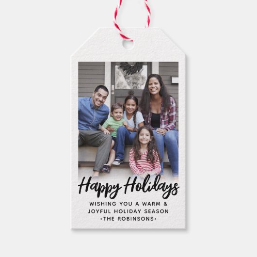 beliebiges Text-Trendy-Script-Foto schwarz und wei Geschenkanhänger (Vorderseite)