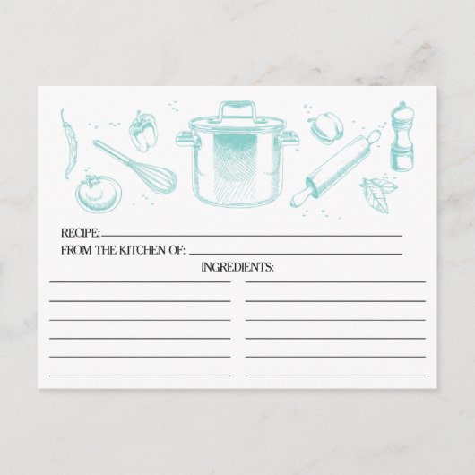 Beliebte Blue Sketched Kitchen Tools Rezept Karten (Vorderseite)