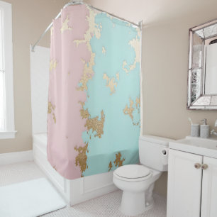 Beliebte Blush Pink Mint Gold Luxus-Kollektion Duschvorhang