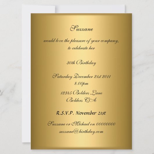 Beliebte Gold Birthday Party Einladung (Rückseite)