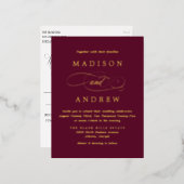 Beliebte Hochzeit in Burgund und Gold Folie Einladungspostkarte (Vorderseite/Rückseite)