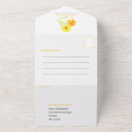 Beliebte Hochzeitsfeier Gelb-Marigold All In One Einladung (Außenbereich)