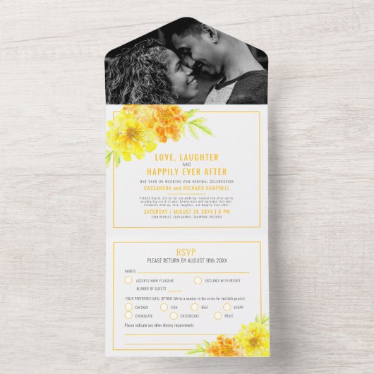 Beliebte Hochzeitsfeier Gelb-Marigold All In One Einladung (Innen Boden)