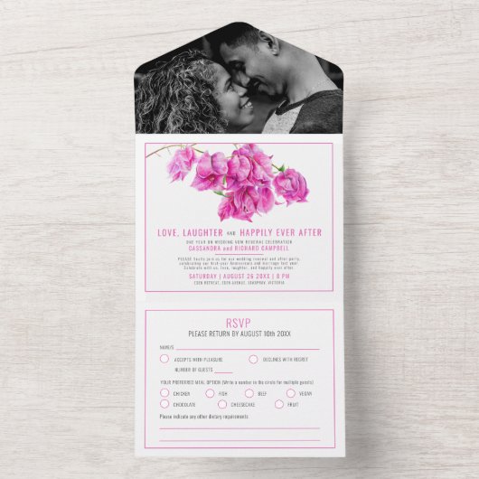 Beliebte Hochzeitsfeier Rosa Bougainvillea All In One Einladung (Innen Boden)