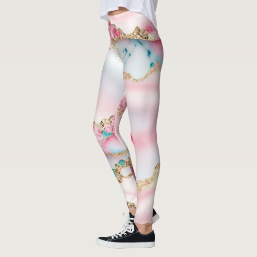 Beliebte Kollektion aus hellblaurosa Marmor Leggings (Links)