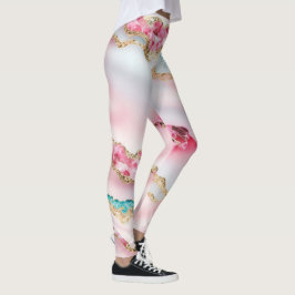 Beliebte Kollektion aus hellblaurosa Marmor Leggings