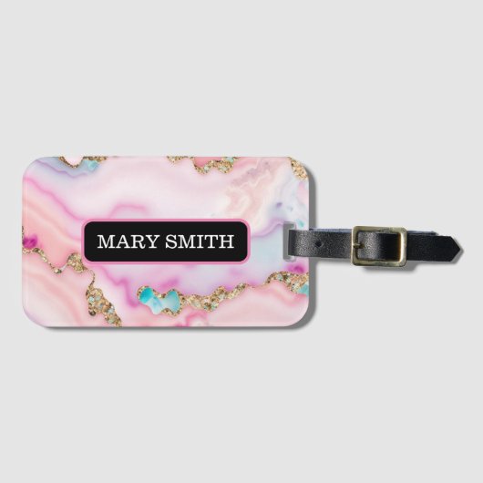 Beliebte Kollektion hellblaue rosa Agate Gepäckanhänger (Vorderseite (Horizontal))