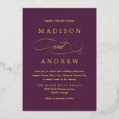 Beliebte Lila und goldene Kalligrafie-Hochzeit Folieneinladung (Vorderseite)