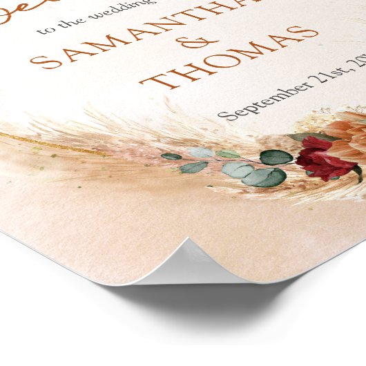 Beliebte Terracotta Tiefrot Blütenhochzeit Begrüßu Poster (Ecke)