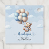 Beliebter Bär mit Ballons blauer Elfenbeindusche Geschenkanhänger (Rückseite)