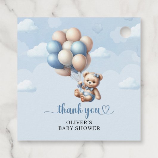 Beliebter Bär mit Ballons blauer Elfenbeindusche Geschenkanhänger (Rückseite)