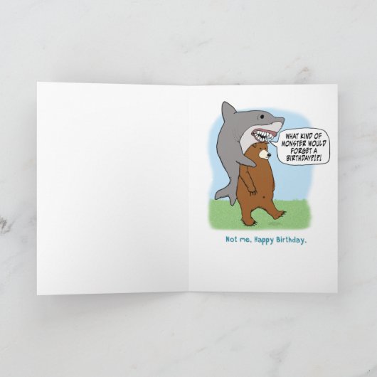 Beliebter Bär und Hai Belated Birthday Card Karte (Innenseite)