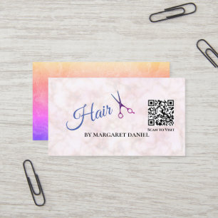 Beliebter Design-Haarschnitt Weißer Marmor-QR-Code Visitenkarte