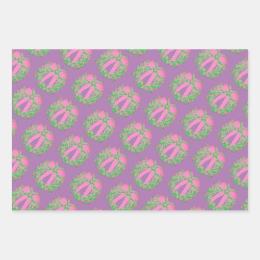 Beliebter grüner Rosa Lila Weihnachtskranz Geschenkpapier Set (Vorderseite 2)