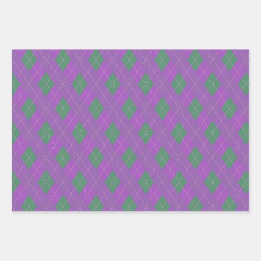 Beliebter grüner Rosa Lila Weihnachtskranz Geschenkpapier Set (Vorderseite)